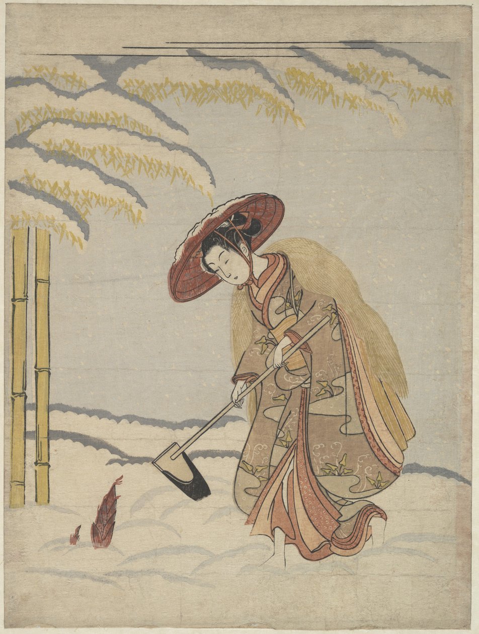 雪の中でタケノコを掘る女、または『二十四孝』の孟宗（もうそう）のパロディ 作： 鈴木春信