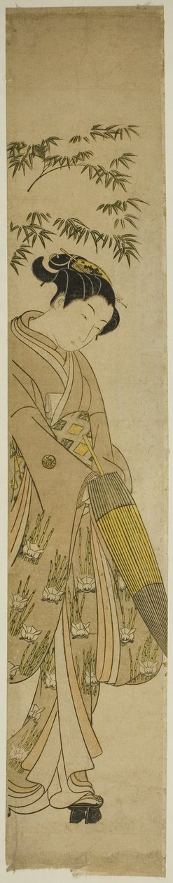 雪の中を歩く若い女性 作： 鈴木春信