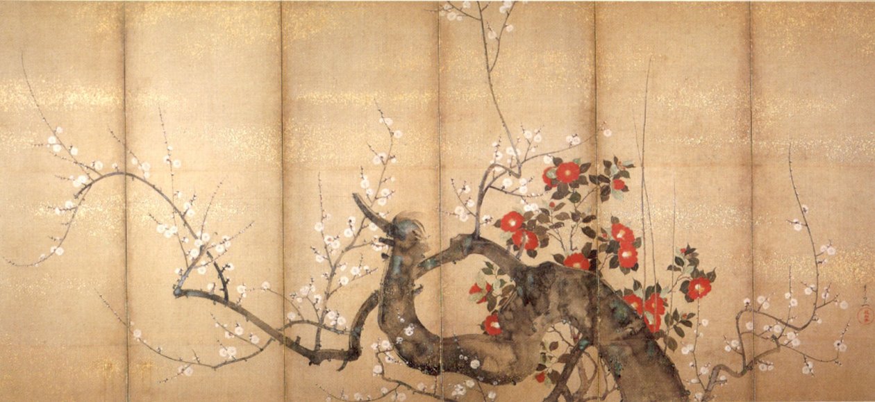 花梅と椿 作： 鈴木其一