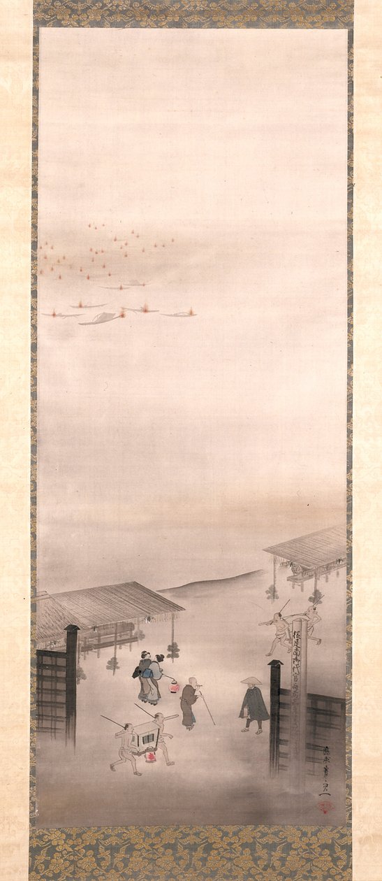 吉原と品川（シルクに墨、色、金） 作： 鈴木其一