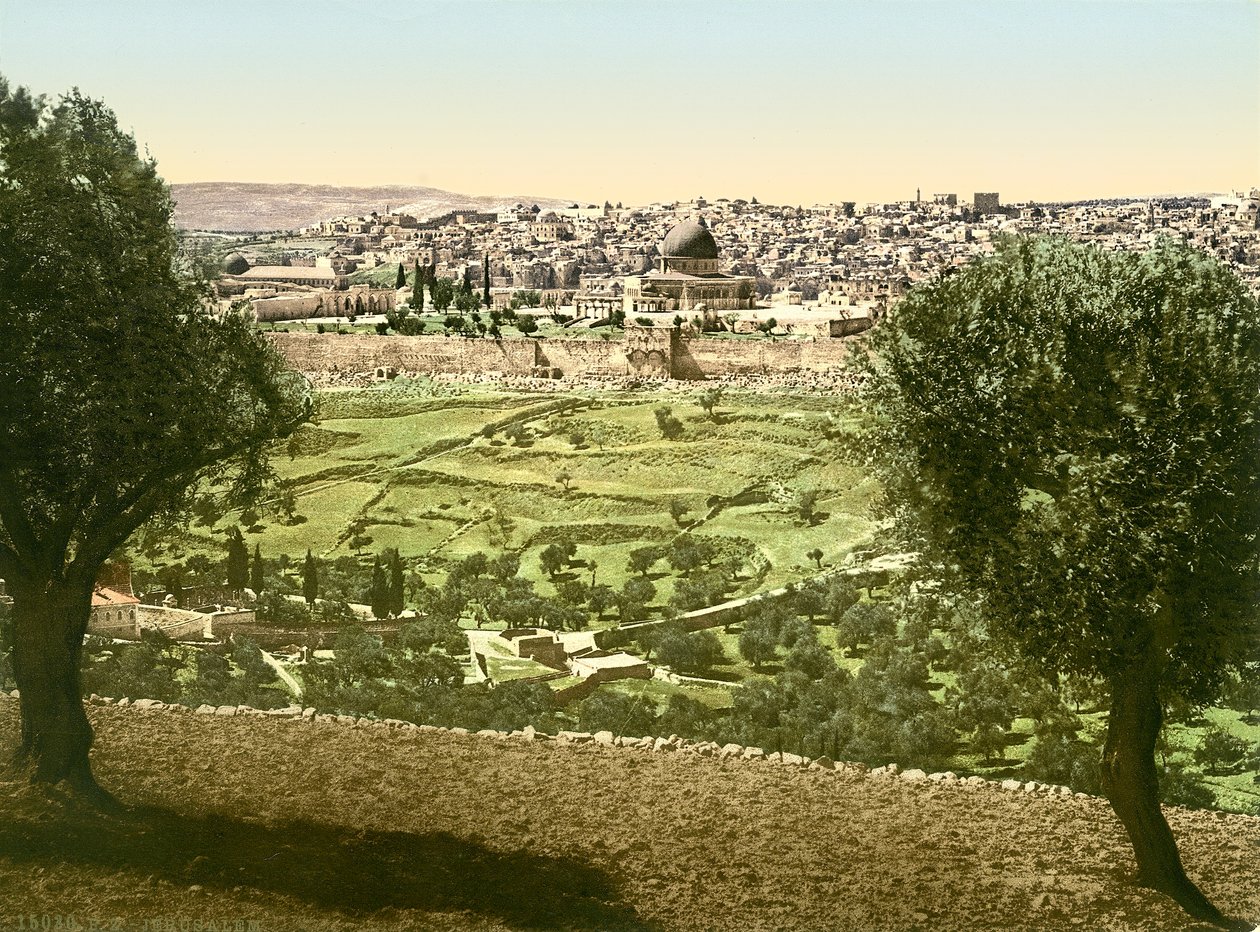 エルサレムの東からの概観、1880〜1900年頃（フォトクロム） 作： スイスの写真家