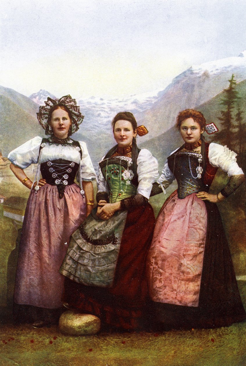 19世紀後半の3人のスイスの少女 作： スイスの写真家