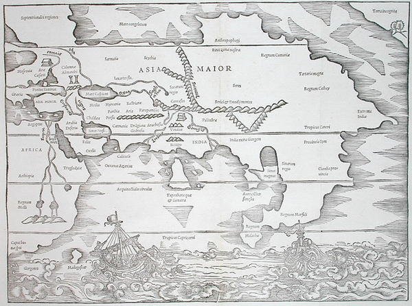 ヨーロッパ、「Polyhistor、rerum toto orbe memorabilium ...」より、Caius Julius Solinus 著、バーゼル 1543 年発行 (木版画) 作： スイスの学校