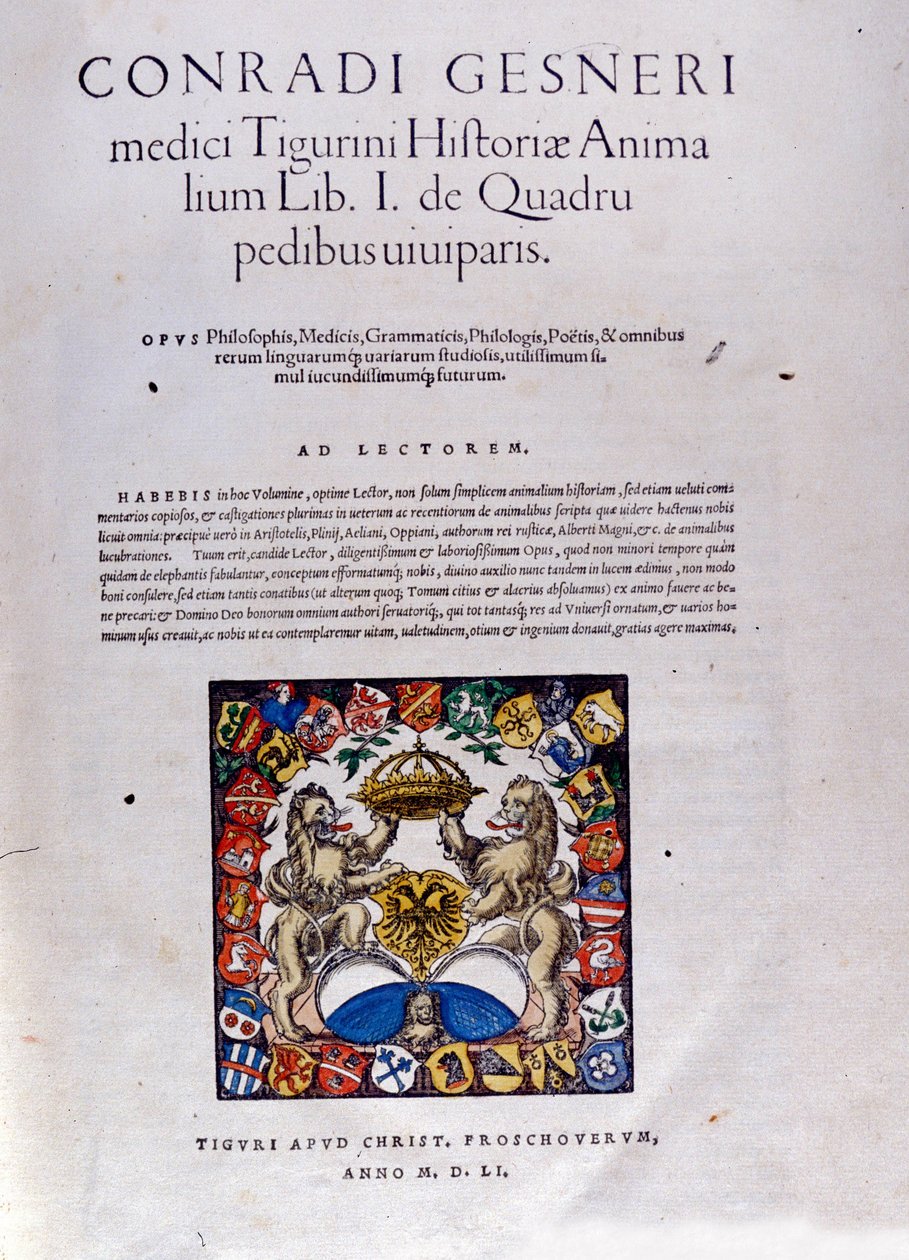 コンラッド・ゲスナーの「Historiae Animalium」の扉絵 作： スイスの学校