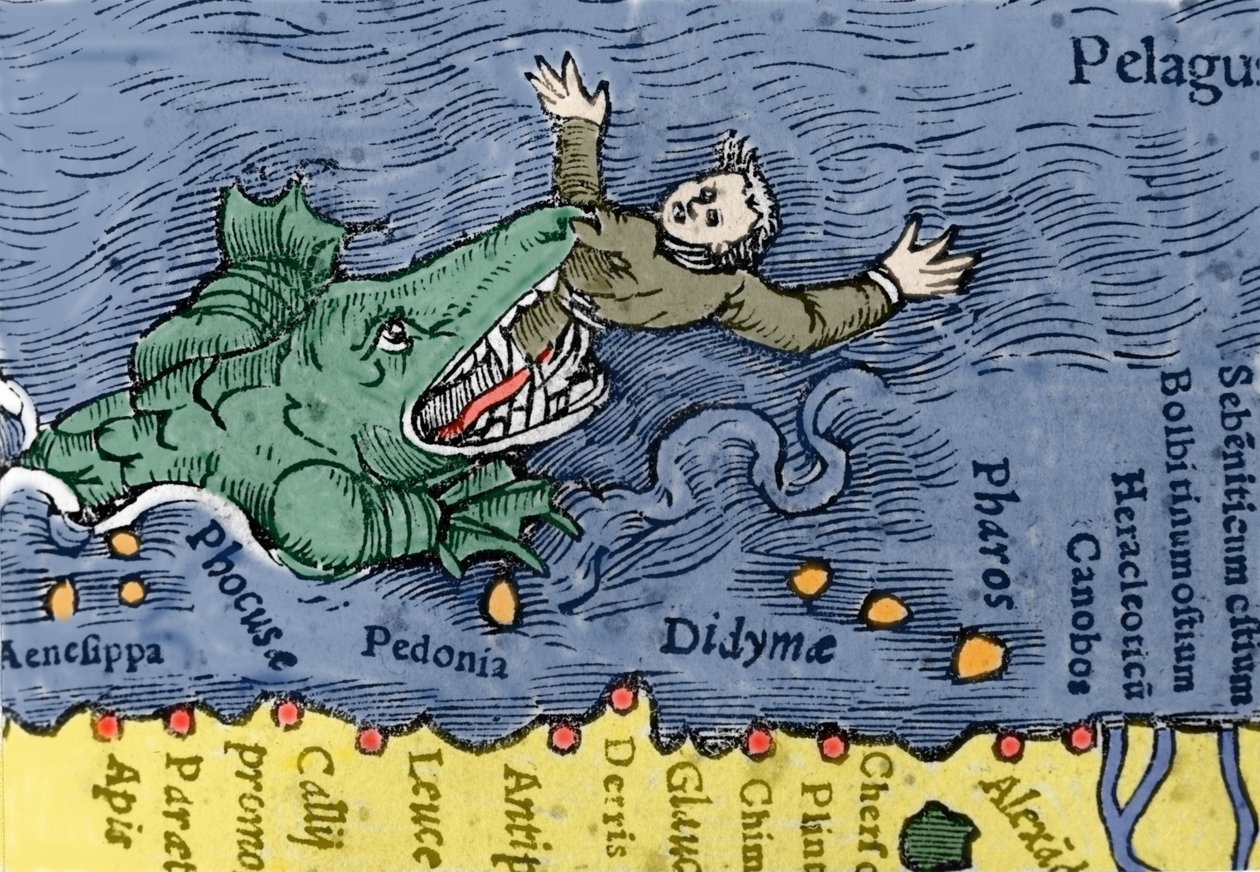 人間を食べる海獣（コンラッド・ゲスナーの「Historiae Animalium」からのイラスト 作： スイスの学校
