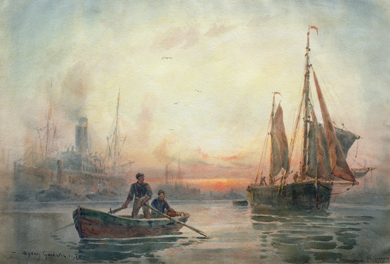 ロンドンのプールの夕日、1913 作： シドニー・グッドウィン