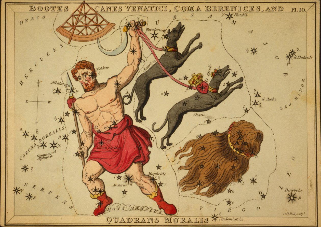 Bootes Canes Venatici、Coma Berenice、Quadrans Muralis、「ウラニアの鏡」のイラスト 作： シドニーホール