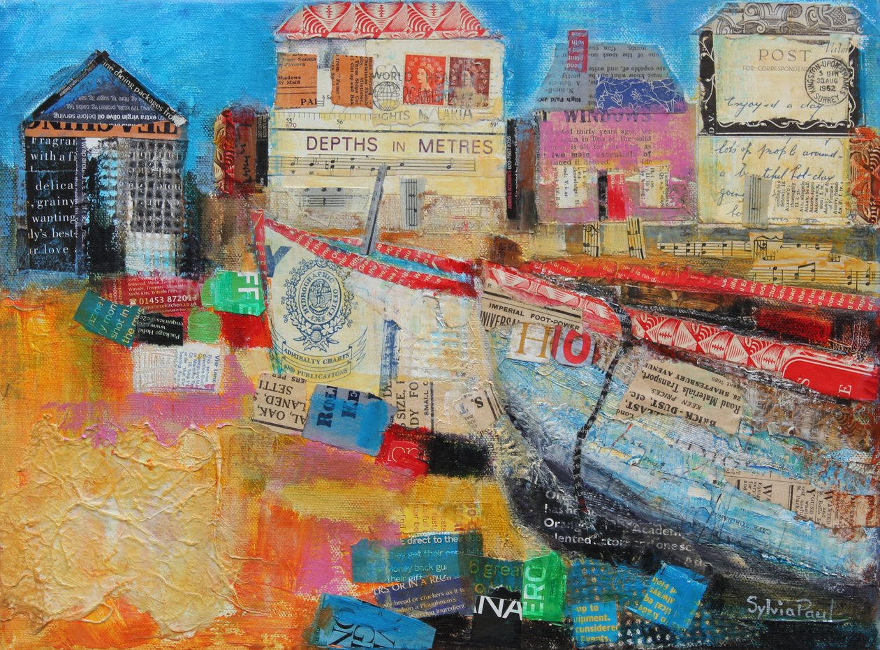 古い漁船; 2013、アクリル紙コラージュ 作： シルビアポール