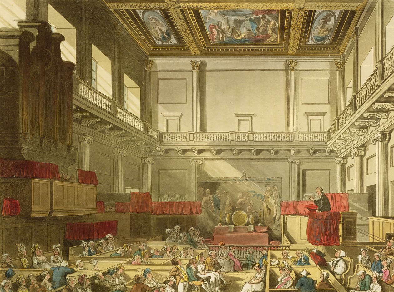 ホワイトホール、ジョンアラック（fl.1791-1831）1809（アクアチント）によって彫刻された「ロンドンのアッカーマンの小宇宙」から 作： プギンとローランドソン