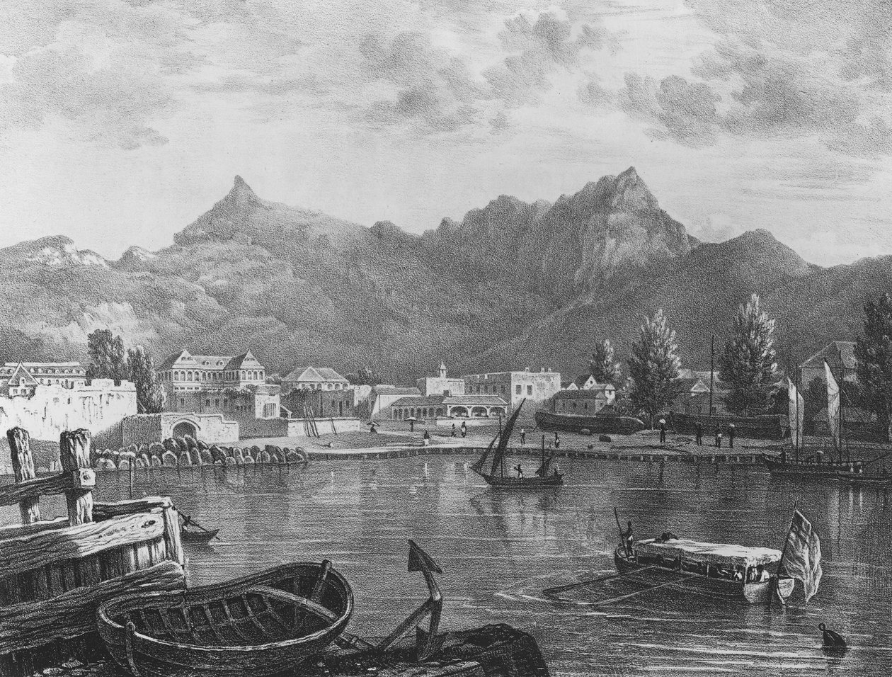 モーリシャス、ポートルイス、港の東側から、1830年頃（リトグラフ 作： T.（後）ブラッドショー