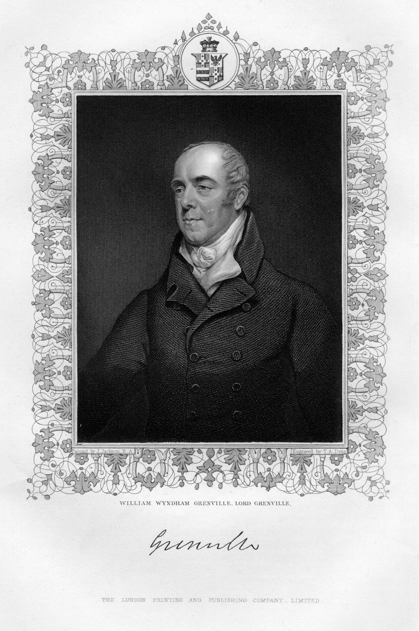 ウィリアムウィンダムグレンビル1759-1834、第1男爵グレンビル、イギリスの政治家、19世紀。 作： TAディーン