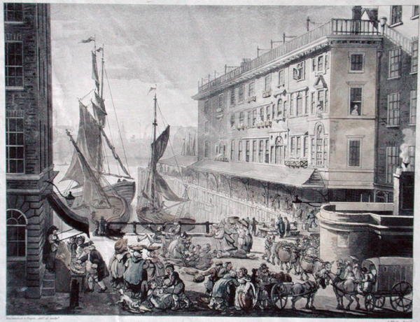ビリングズゲート・マーケット、J. Bluck (fl.1791-1819)のエングレービング（アクアチント） 作： T.とプーギンAC（後）ローランドソン