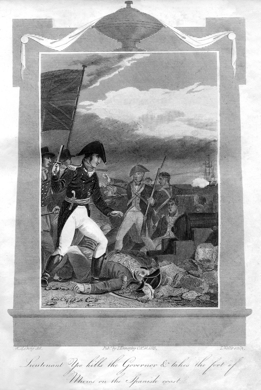 1816年にスペインの沿岸でヨー中尉が知事を殺し、ムロスの砦を占領 作： T.ウォリス