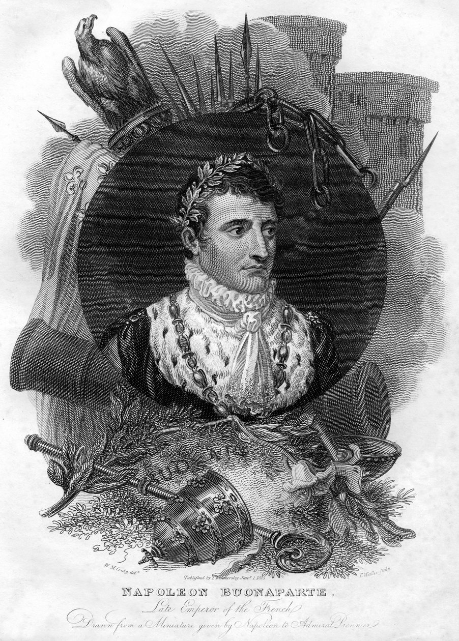 ナポレオン1世1769-1821年、フランス皇帝、1816年。 作： T.ウォリス