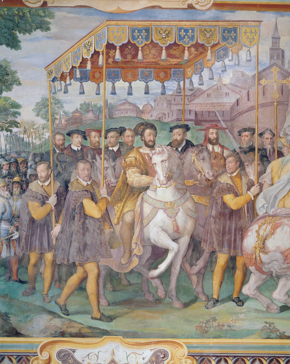 チャールズ5世皇帝、フランシスコ1世、アレッサンドロファルネーゼの1540年のパリへの厳粛な入口 作： フェデリコ・ズッカロ