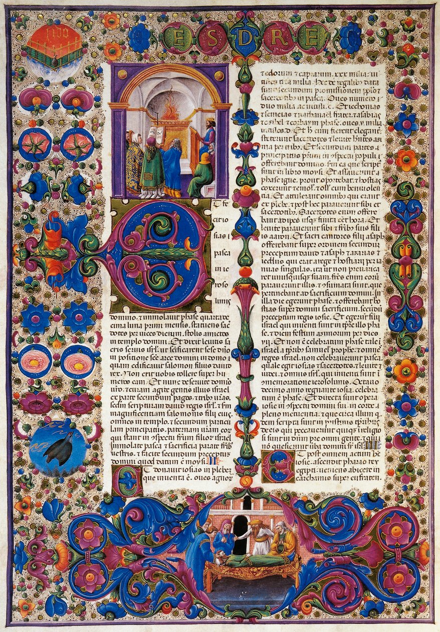 Taddeo Crivelli (1425-1479)らによって彩色されたボルソ・デステの聖書第1巻からの出エジプト記、ラテン語写本422-423、フォリオ205、裏面、羊皮紙 作： タデオ・クリヴェッリ