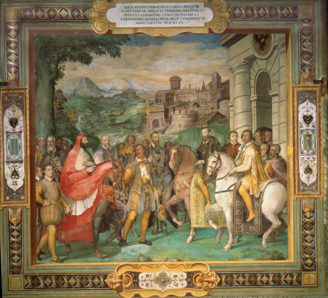 1544年の神聖ローマ皇帝チャールズ5世とアレッサンドロファルネーゼの会談 作： タデオ・ズッカリ