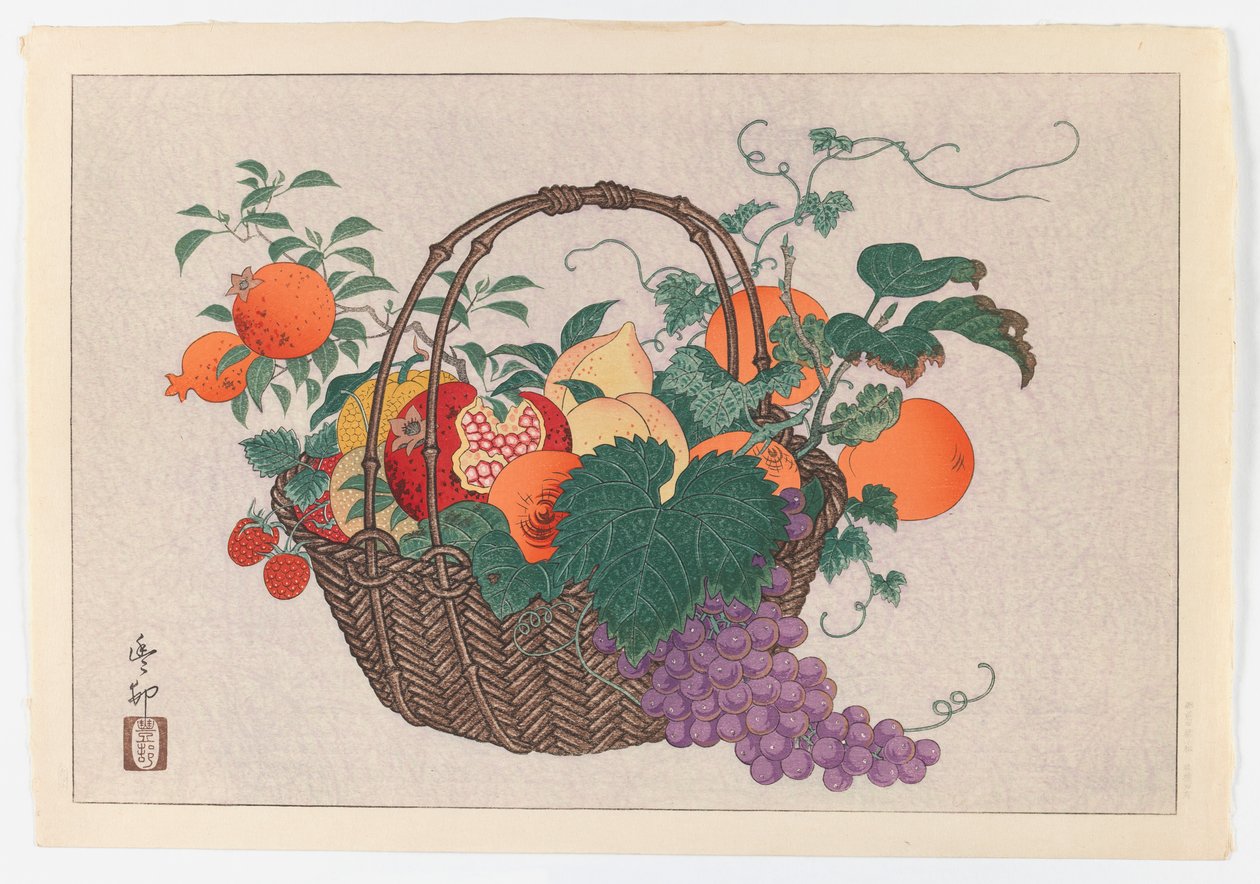 フルーツバスケットのある静物、1930年頃（版画） 作： たいすたいす