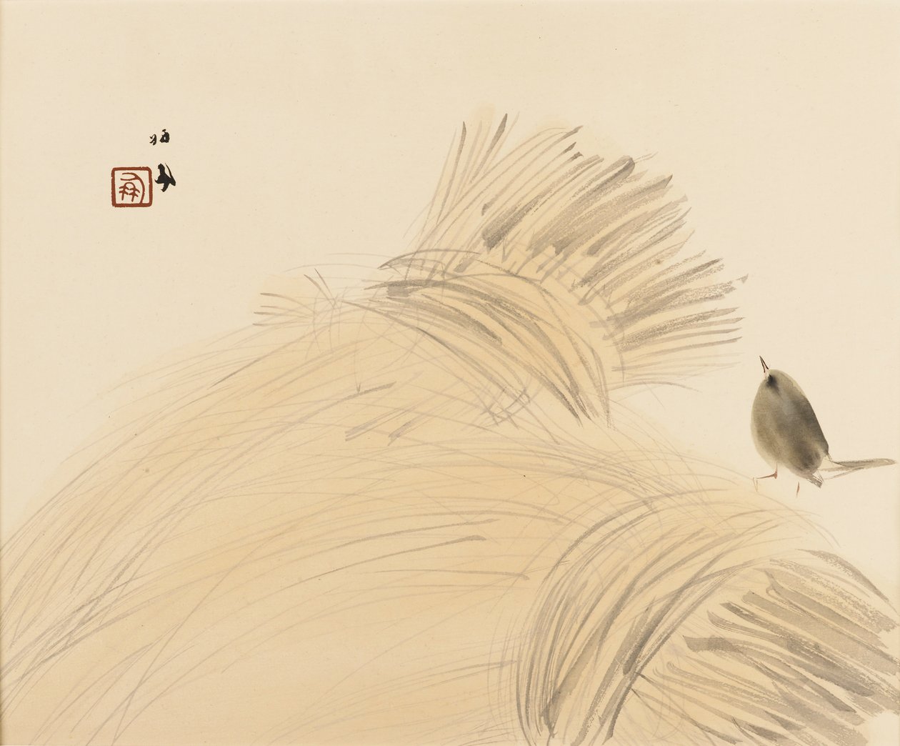 木版画「ミソサザイとトウモロコシ」 19世紀末～20世紀初頭 作： 竹内セイコー