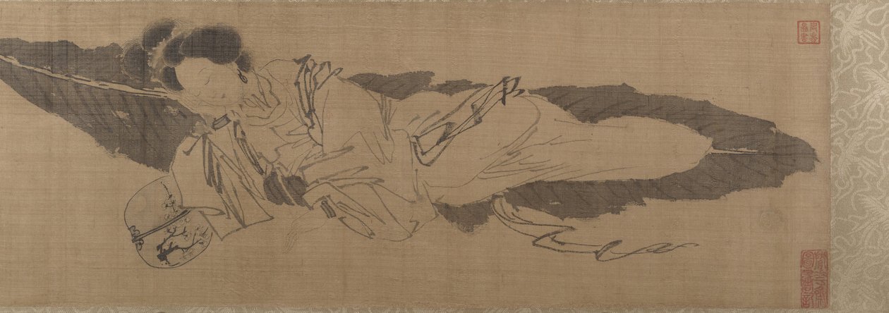 バナナの葉の上で眠る美女。 作： 殷唐