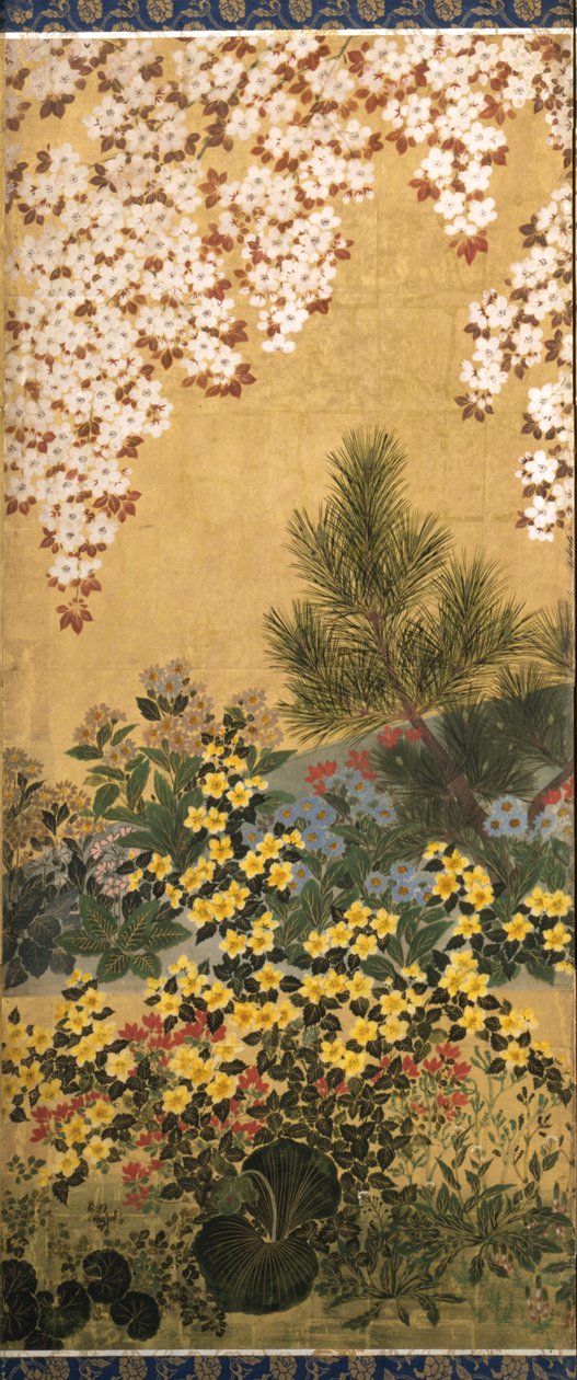 花と蝶（紙にインク、色、金箔） 作： 俵屋宗達