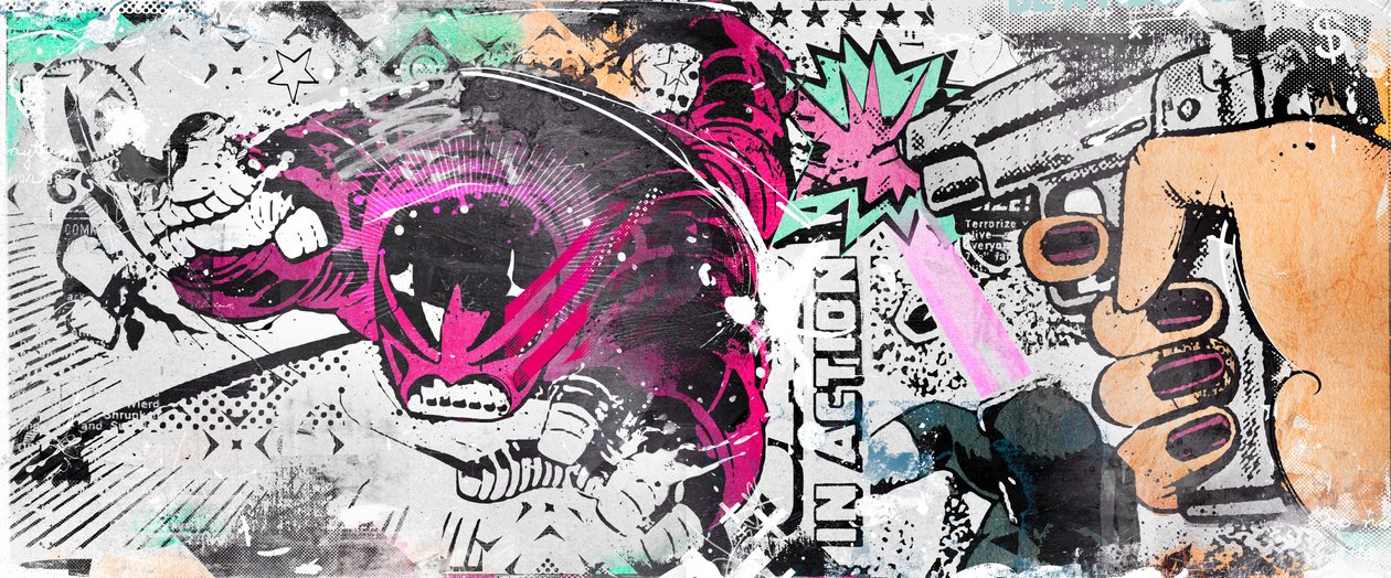In Action, 2015 (キャンバスにコラージュ) 作： Teis Albers