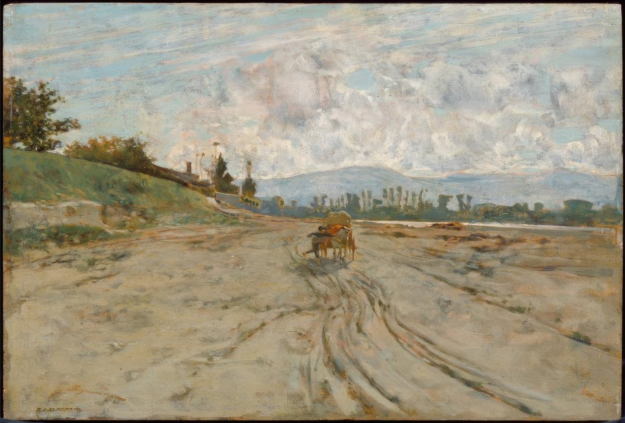T.Signorini、ワゴンのあるシエナの風景 作： テレマコシニョリーニ