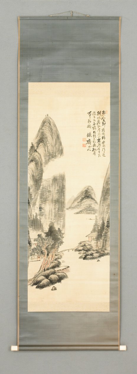 風景 1860年頃 絹本、墨、彩色 作： 富岡鉄斎