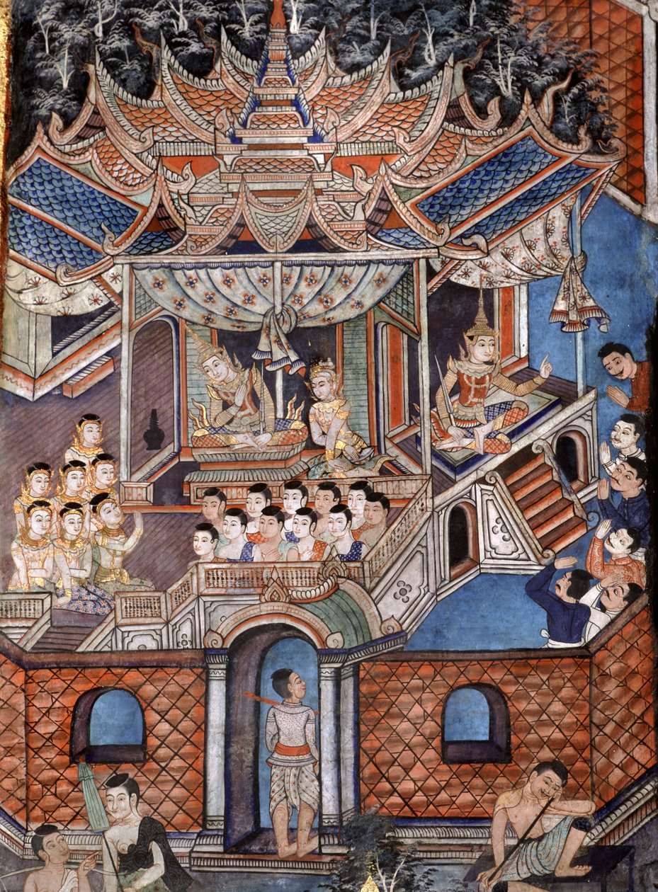 Sang Thong Tales（壁画）を描いたViharn laikamの壁画の詳細 作： タイの学校