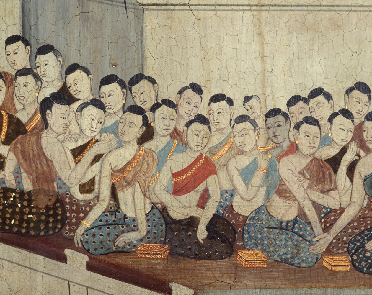 第4治世に典型的な服装とトリミングされた髪を持つ女性のグループ（壁画） 作： タイの学校