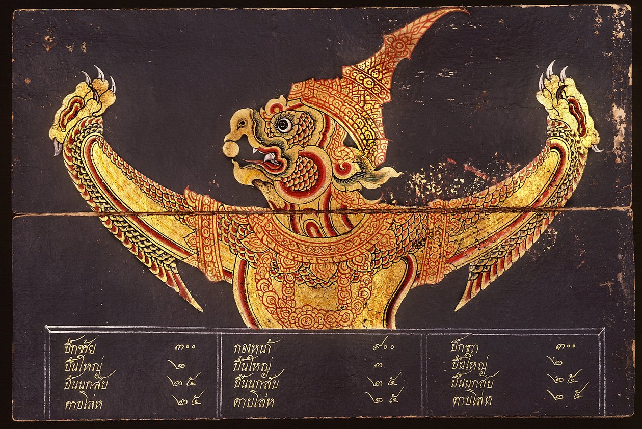 1815年のガルーダのイメージを描いたタイの軍事芸術に関する原稿の葉（紙にトイレ） 作： タイの学校