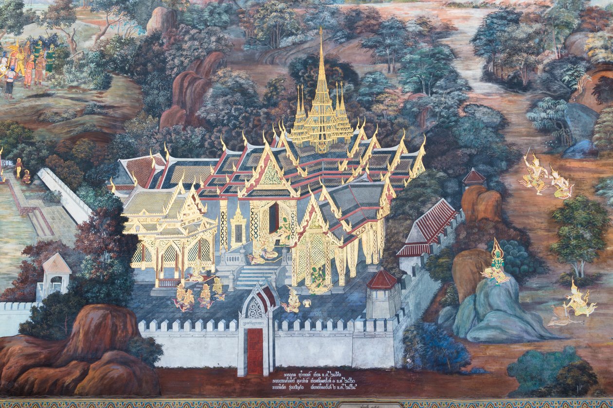 Mural depicting scenes from the Ramayana at Wat Phra Kaeo, the Royal Grand Palace, Bangkok, Thailand   1461212   ja       japanese Successfully Translated  Original: Grassmere Translat: Grassmere 1442115 ja japanese Successfully Translated Original: The We 作： タイの学校