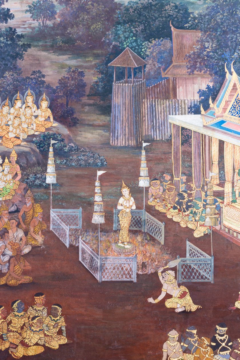 Mural depicting scenes from the Ramayana at Wat Phra Kaeo, the Royal Grand Palace, Bangkok, Thailand   1461213   ja       japanese Successfully Translated  Original: St Jerome Translat: St Jerome 1460945 ja japanese Successfully Translated Original: Portra 作： タイの学校