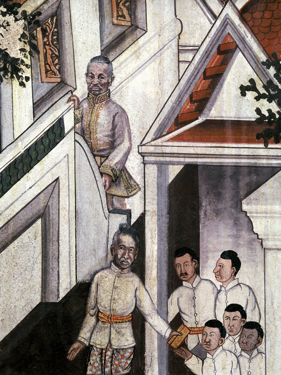 写真後のモンクット王の肖像（壁画） 作： タイの学校