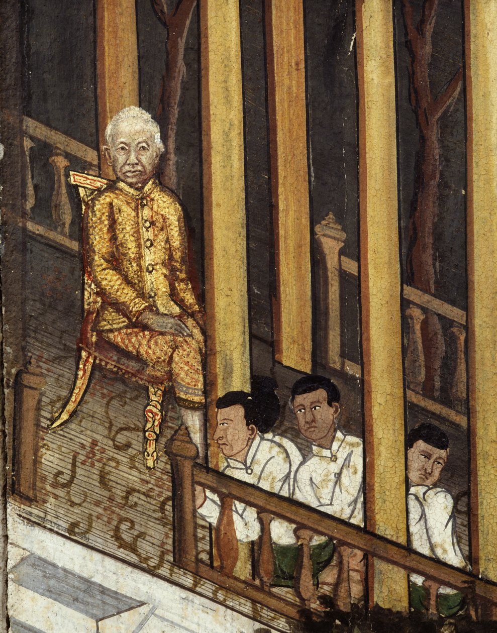 1868年に日食を見たラマ6世の肖像画（壁画） 作： タイの学校