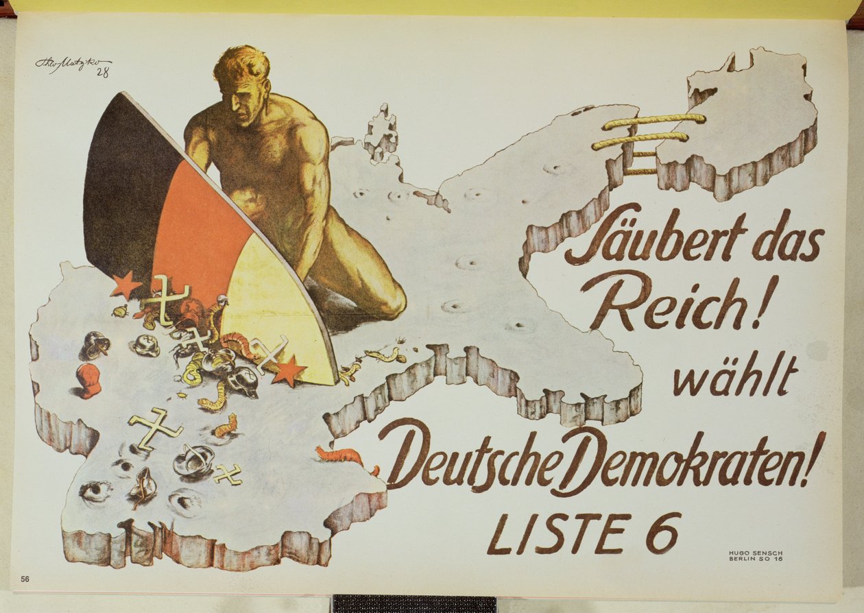 ドイツ民主党員への投票によって大日本帝国の浄化を促すポスター「Saubert das Reich, wahlt Deutsche Demokraten 作： テオ・マテイコ