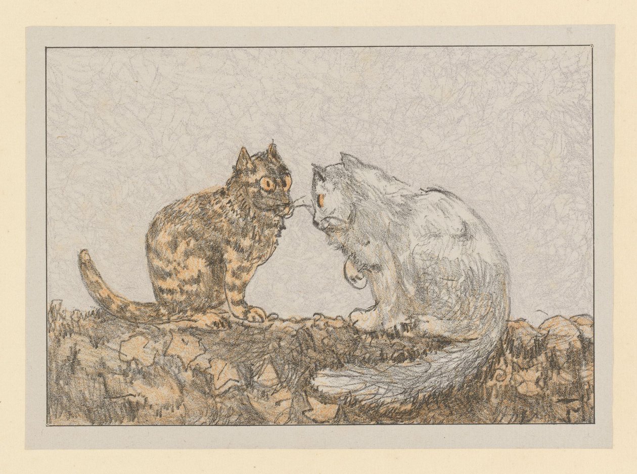 壁に 2 匹の猫 作： テオファンホイテマ