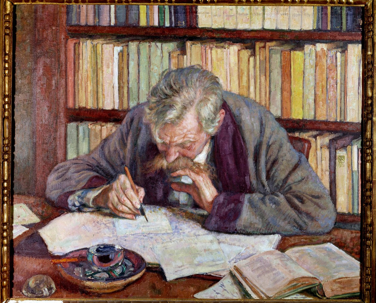 ベルギーの詩人エミール・ヴェルヘーレン（1885-1916）のオフィスでの肖像 テオドール・ヴァン・リッセルベルグ（1862-1926）の絵画 20世紀 パリ市立近代美術館 作： テオ・ヴァン・リッセルベルゲ