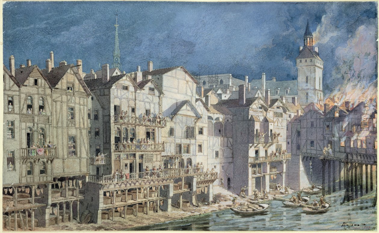 1621年のポンオームニエでの発砲（紙にペンとインクとトイレ） 作： テオドール・ヨーゼフ・ヒューバート・ホフバウアー