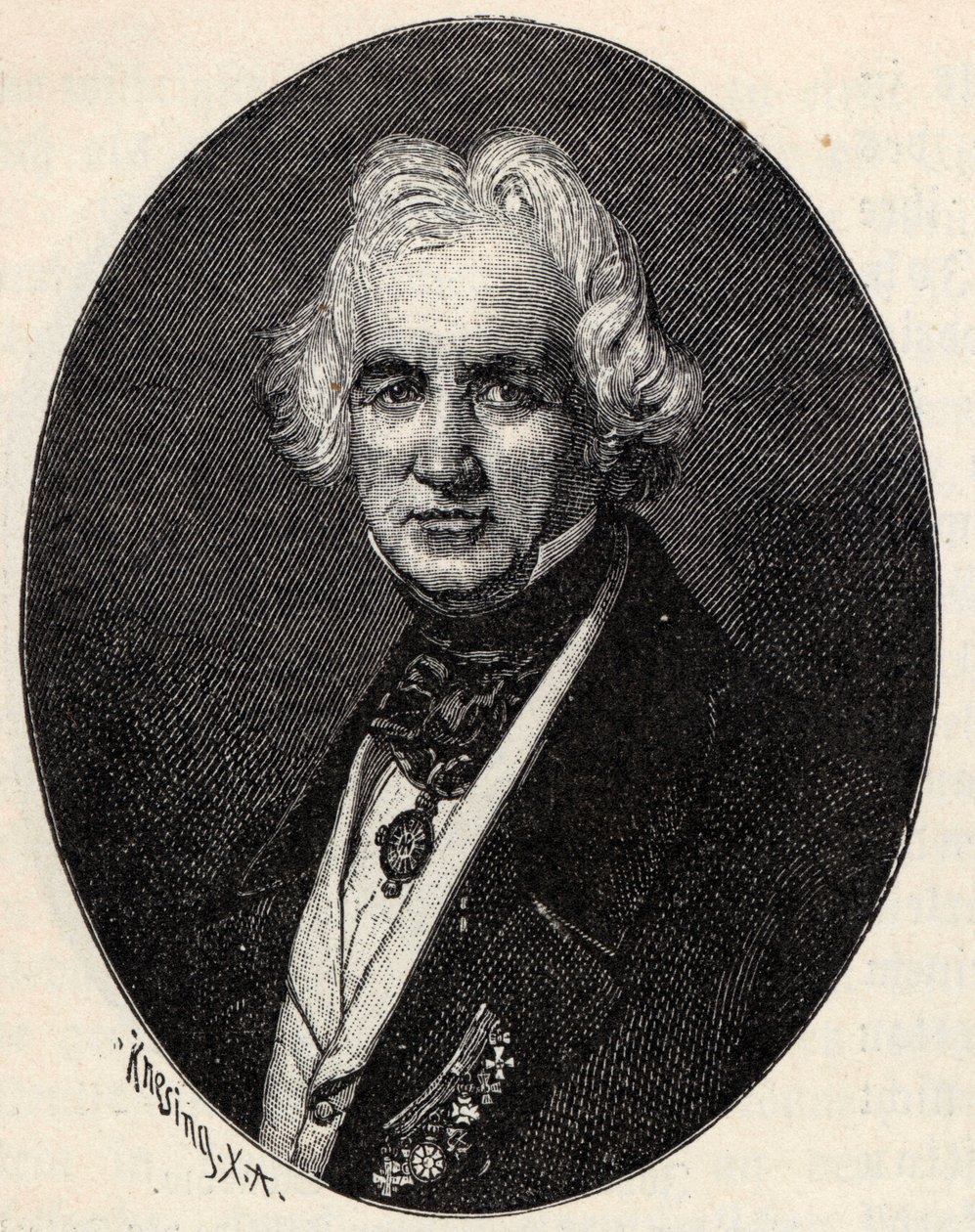 彫刻家クリスチャン ダニエル ラウフ 1777-1857 の肖像画。 作： セオドア・クネジング