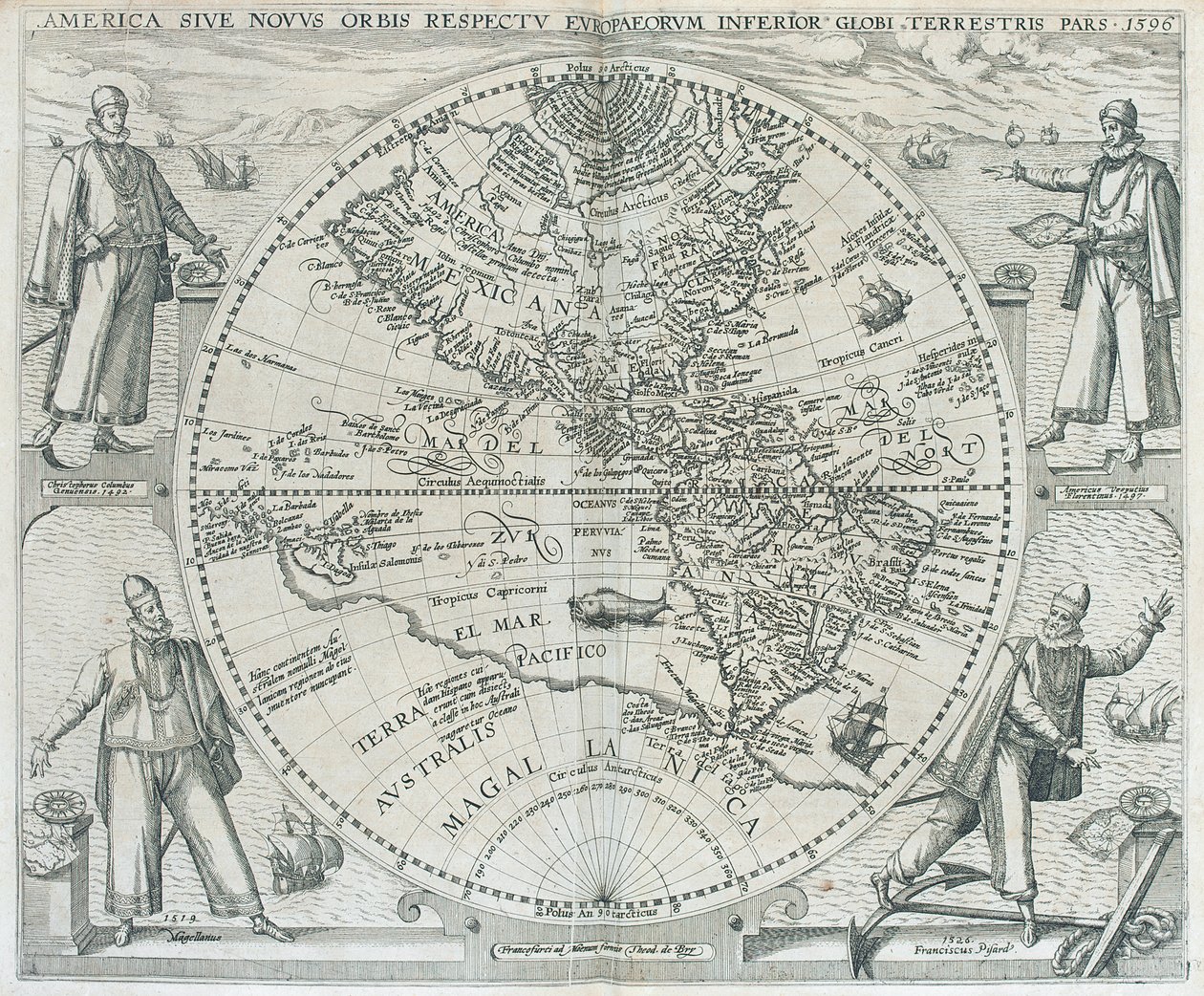 アメリカ大陸の地図、1590-1601 作： セオドア・ド・ブライ