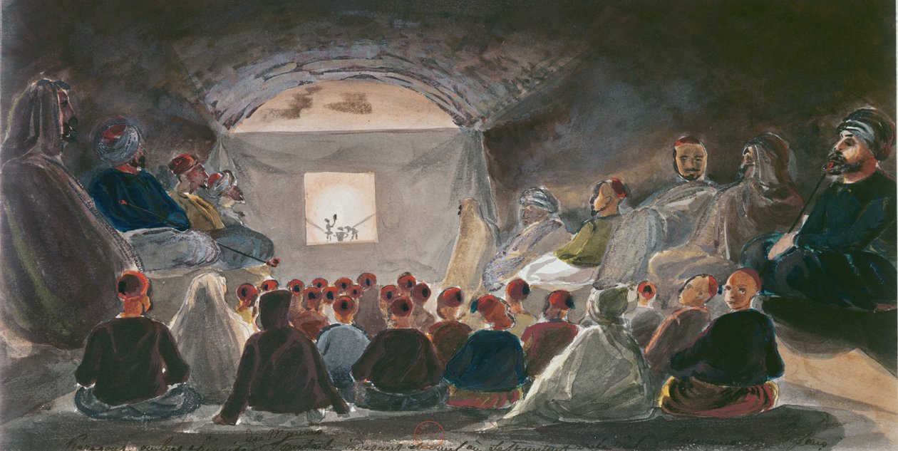 アルジェリアで影絵人形と一緒にショー。 1835年頃 作： セオドア・ルブラン