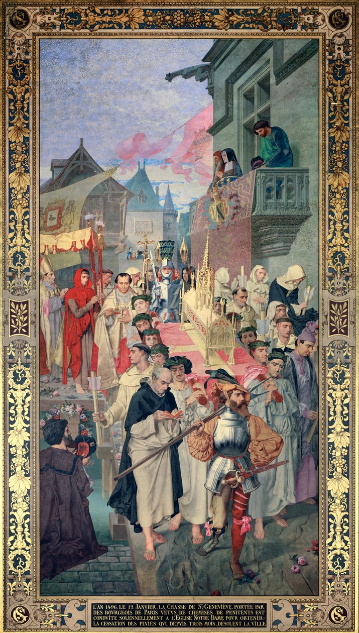 1496年の聖ジュヌヴィエーヴの聖遺物箱の行列（壁画） 作： セオドア・ピエール・ニコラス・マイヨ
