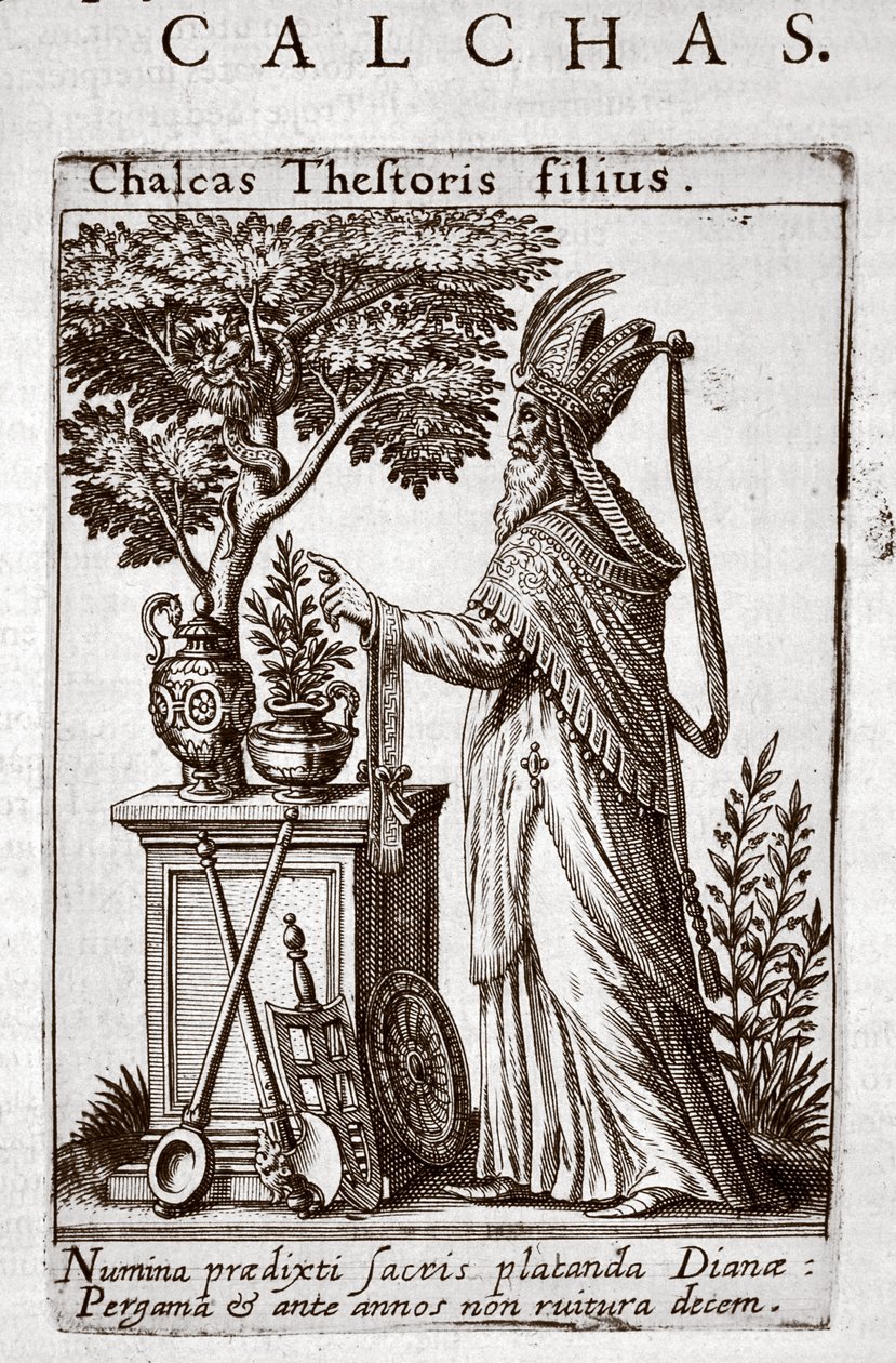 ジャン=ジャック・ボサールの「Tractatus Posthumis」より、トロイの包囲でギリシャ人の占い師、カルカスが1605年頃 作： セオドア・ド・ブリー