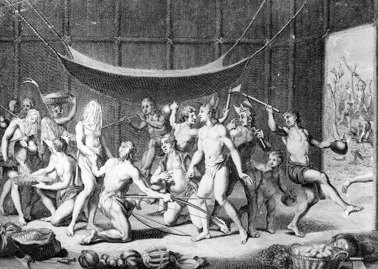 1723年に出版されたバーナードピカールによる「世界のすべての人々の儀式と宗教的慣習」からのパナマインディアンの結婚 作： セオドア・ド・ブリー