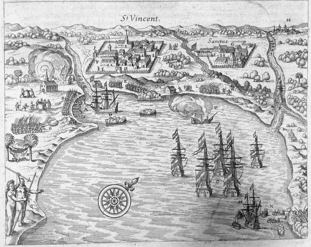 Joisn Ludwig Gottfriedによる &39;Newe Welt und Americanische Historien&39;からブラジルに到達したJoris van Spilbergen（c.1568-1620）の艦隊、マタイウスメリアン発行、1631年（ 作： セオドア・ド・ブリー