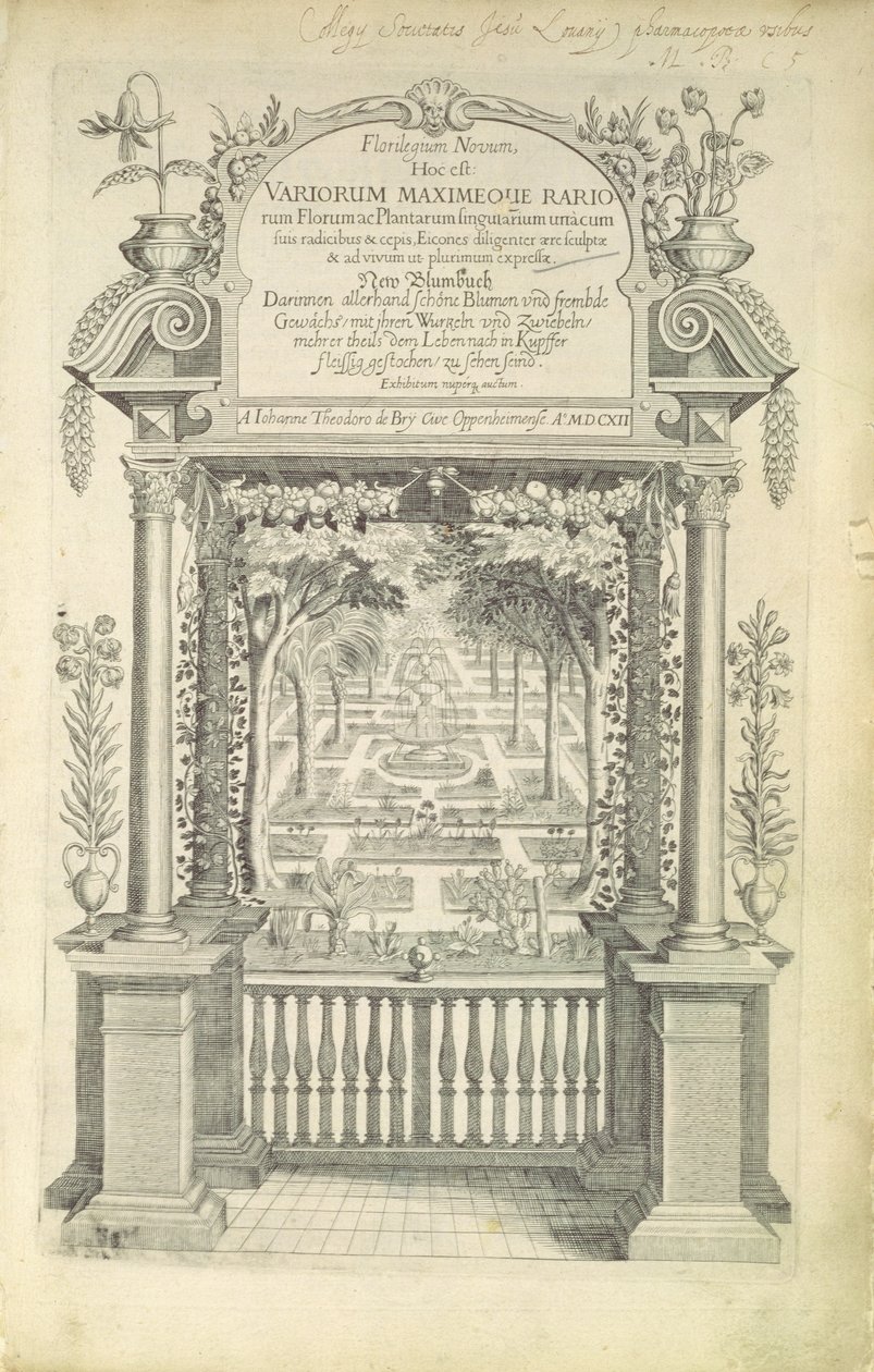 「Florilegium」のタイトルページ、1612年公開 作： セオドア・ド・ブリー