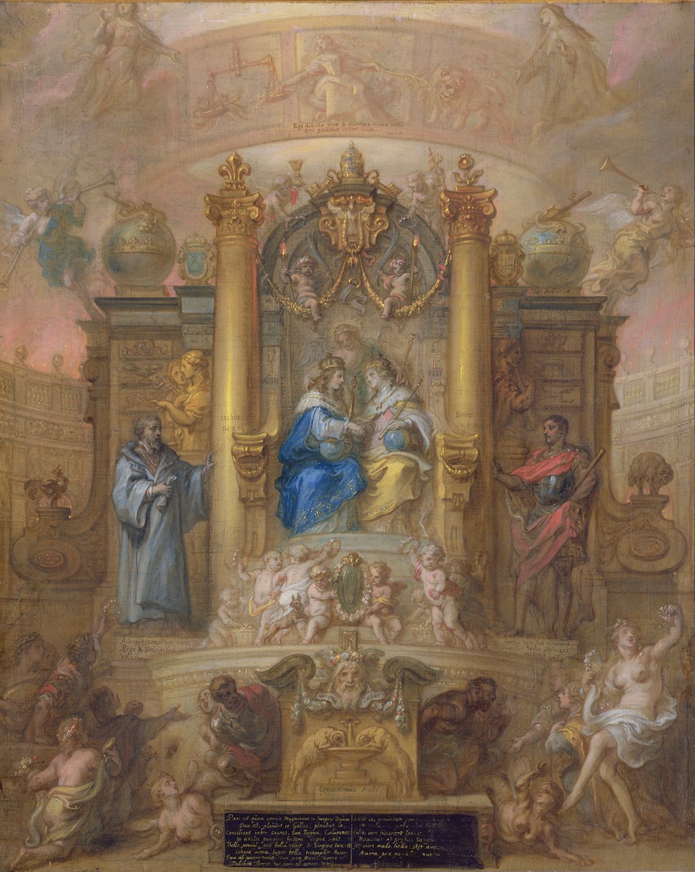 フランスとスペインの同盟、1659年のピレネーの平和の寓意 作： テオドール・ファン・トゥルデン