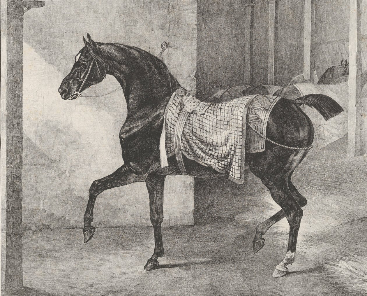 馬小屋につながれた黒い馬、1822年。 作： セオドア・ジェリコー