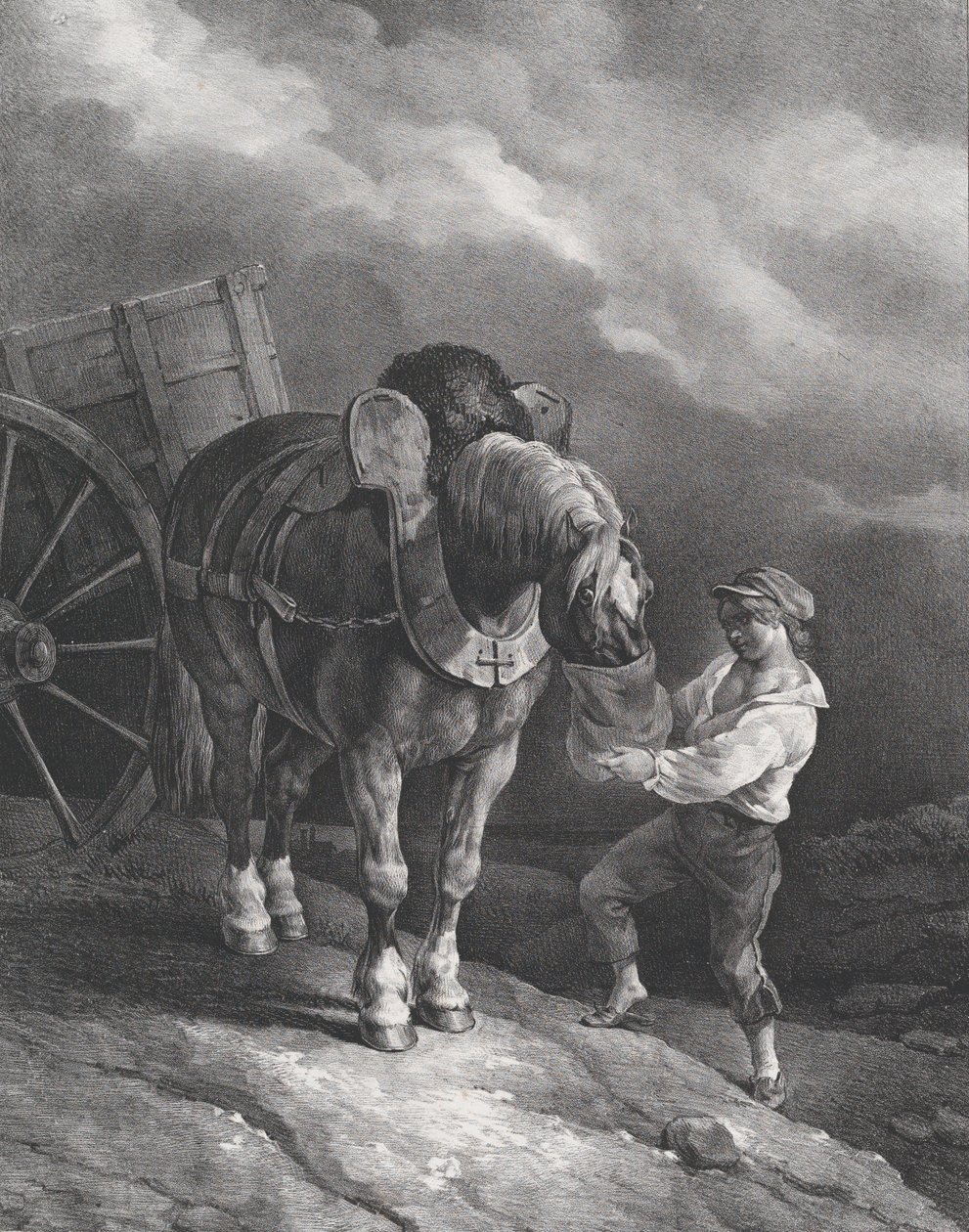 鼻袋からカート馬に餌をやる少年、1822年。 作： セオドア・ジェリコー